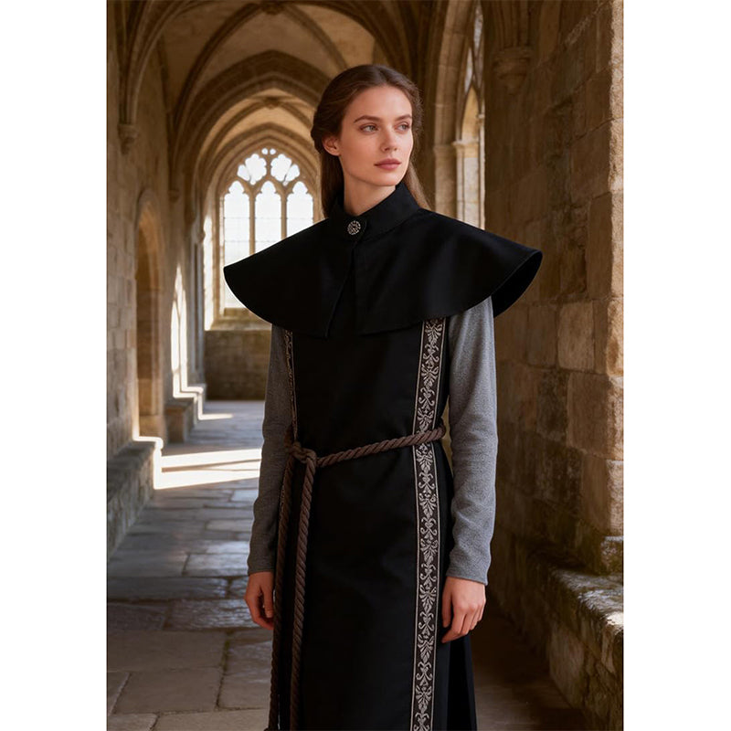 Medieval Open Side Tunic Cowl Renaissance LARP Ren Faire Short Cape Nun Robe With Shawl Cape And Rope Belt Cosplay Costume Outfit