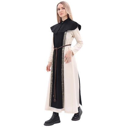 Medieval Open Side Tunic Cowl Renaissance LARP Ren Faire Short Cape Nun Robe With Shawl Cape And Rope Belt Cosplay Costume Outfit