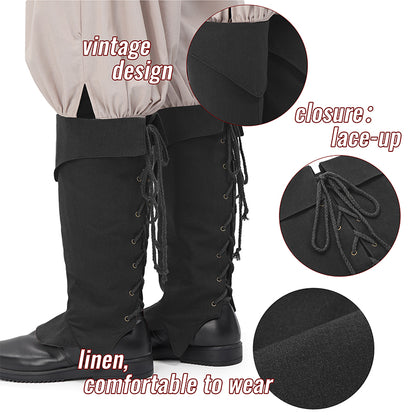 Medieval Pirate Boot Covers Renaissance Linen Leg Gaiters Tie Up LARP Ren Faire Costume Accessories