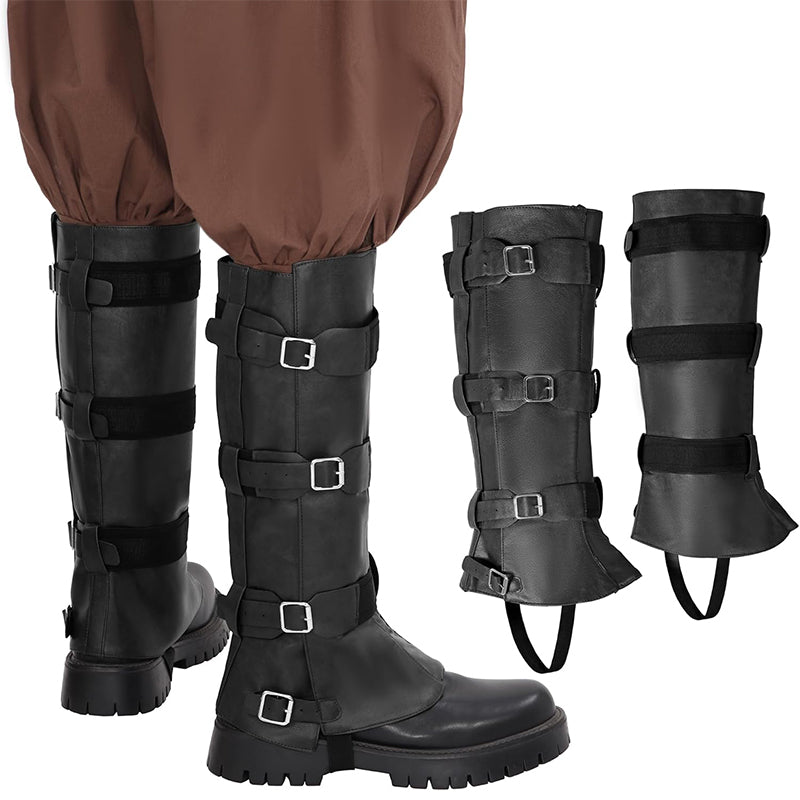Medieval Pirate Boot Covers Renaissance Steampunk Faux Leather Leg Armor Guards Knight Boots Covers Cosplay Costume Accessories
