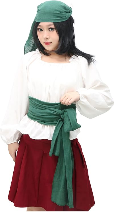 Medieval Pirate Sash Bandana 2 PCS Waist Belt Headband Head Scarf Halloween Costume Accessories