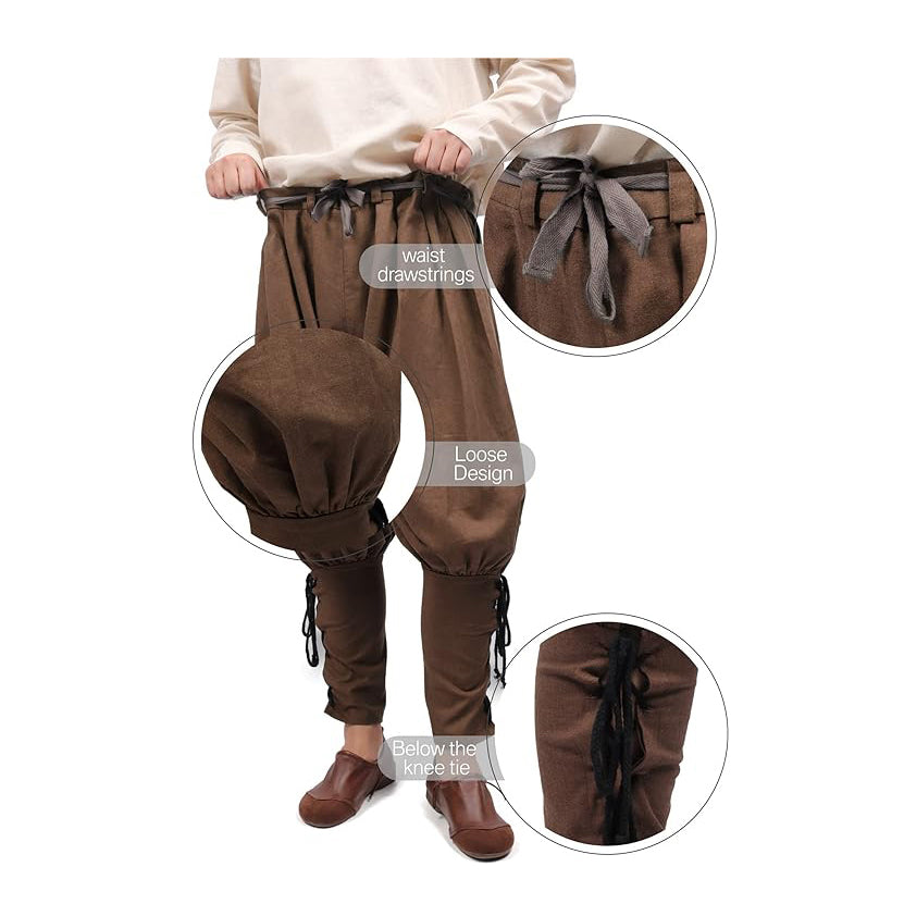 Medieval Pirate Retro Ankle Banded Pants for Men Linen Renaissance Navigator Pants Lace Up Bottoms