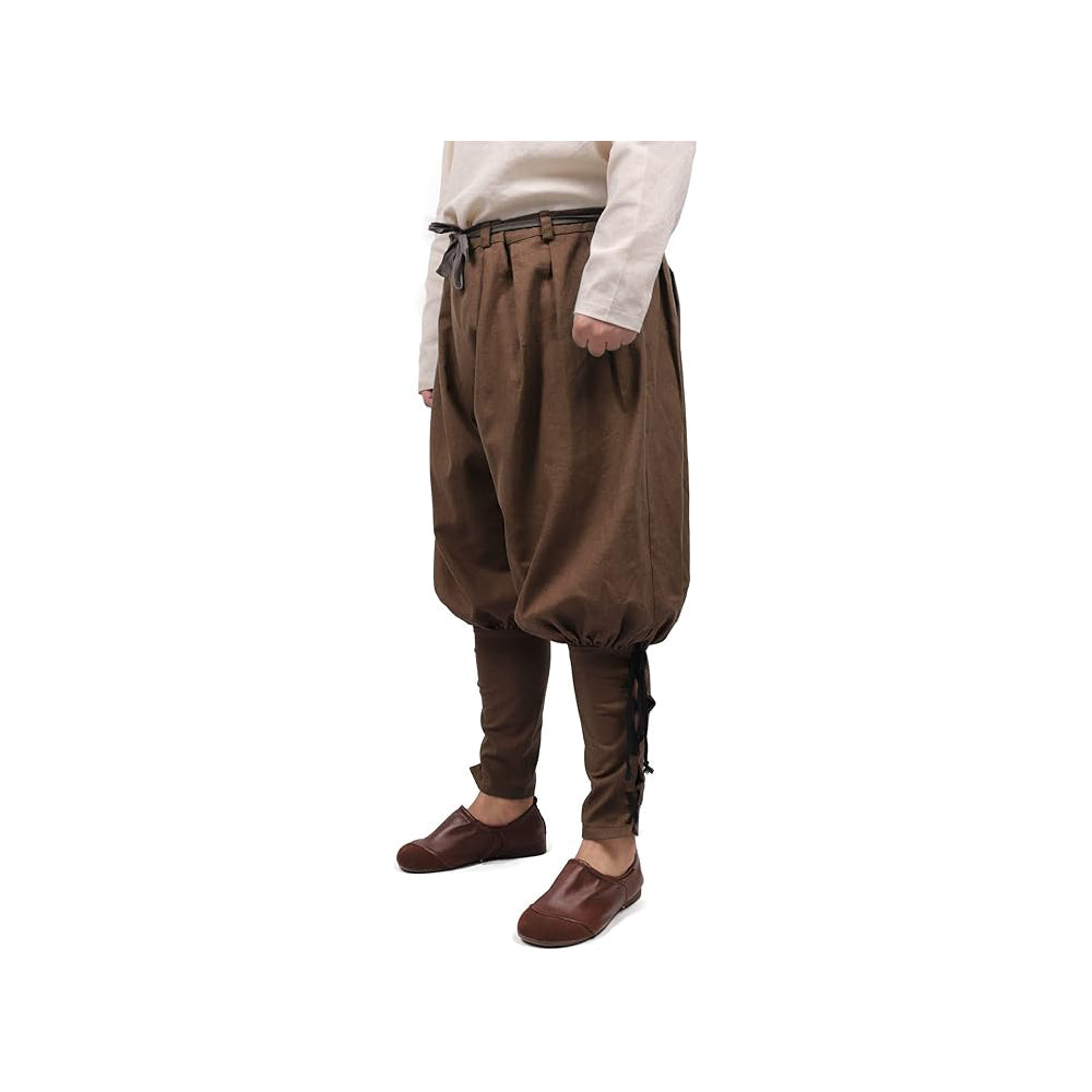 Medieval Pirate Retro Ankle Banded Pants for Men Linen Renaissance Navigator Pants Lace Up Bottoms