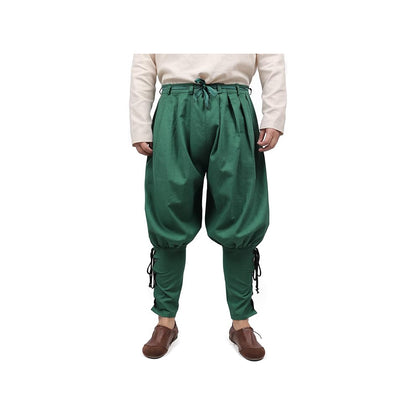 Medieval Pirate Retro Ankle Banded Pants for Men Linen Renaissance Navigator Pants Lace Up Bottoms