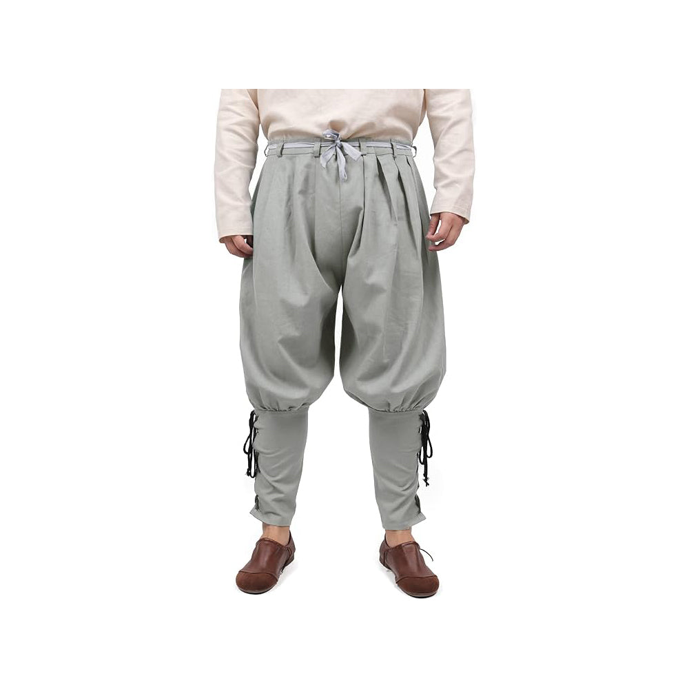 Medieval Pirate Retro Ankle Banded Pants for Men Linen Renaissance Navigator Pants Lace Up Bottoms