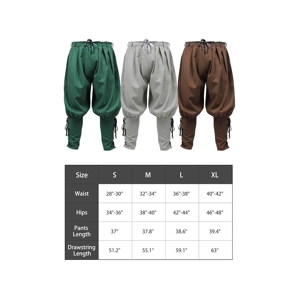 Medieval Pirate Retro Ankle Banded Pants for Men Linen Renaissance Navigator Pants Lace Up Bottoms