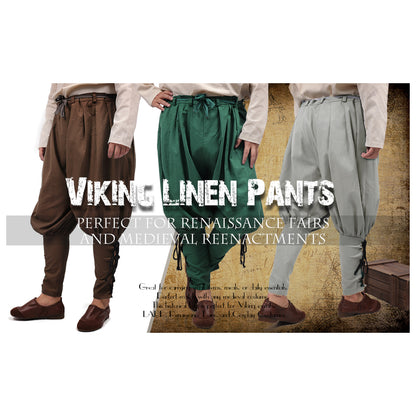Medieval Pirate Retro Ankle Banded Pants for Men Linen Renaissance Navigator Pants Lace Up Bottoms