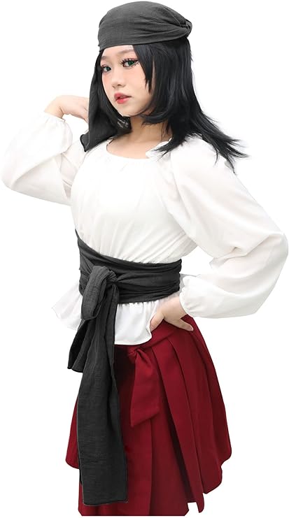 Medieval Pirate Sash Bandana 2 PCS Waist Belt Headband Head Scarf Halloween Costume Accessories