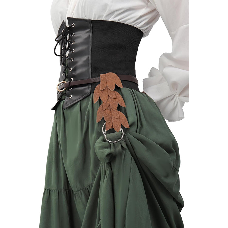 Medieval Ren Faire Cosplay Dress Leaf Waistband Renaissance Skirt Hikes Faux Leather Leaf Shape Cosplay Costume Accessories
