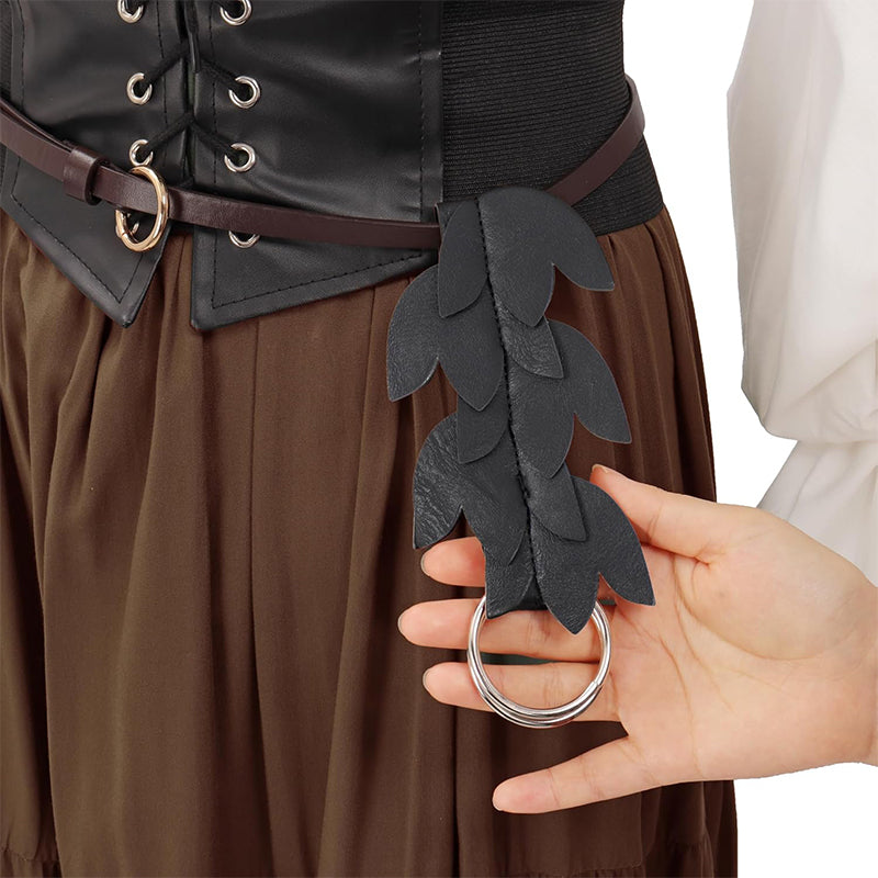 Medieval Ren Faire Cosplay Dress Leaf Waistband Renaissance Skirt Hikes Faux Leather Leaf Shape Cosplay Costume Accessories
