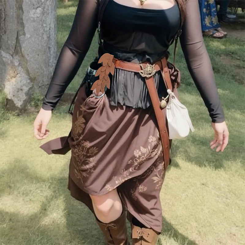 Medieval Ren Faire Cosplay Dress Leaf Waistband Renaissance Skirt Hikes Faux Leather Leaf Shape Cosplay Costume Accessories