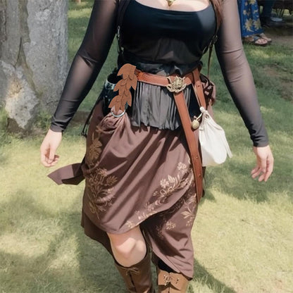 Medieval Ren Faire Cosplay Dress Leaf Waistband Renaissance Skirt Hikes Faux Leather Leaf Shape Cosplay Costume Accessories