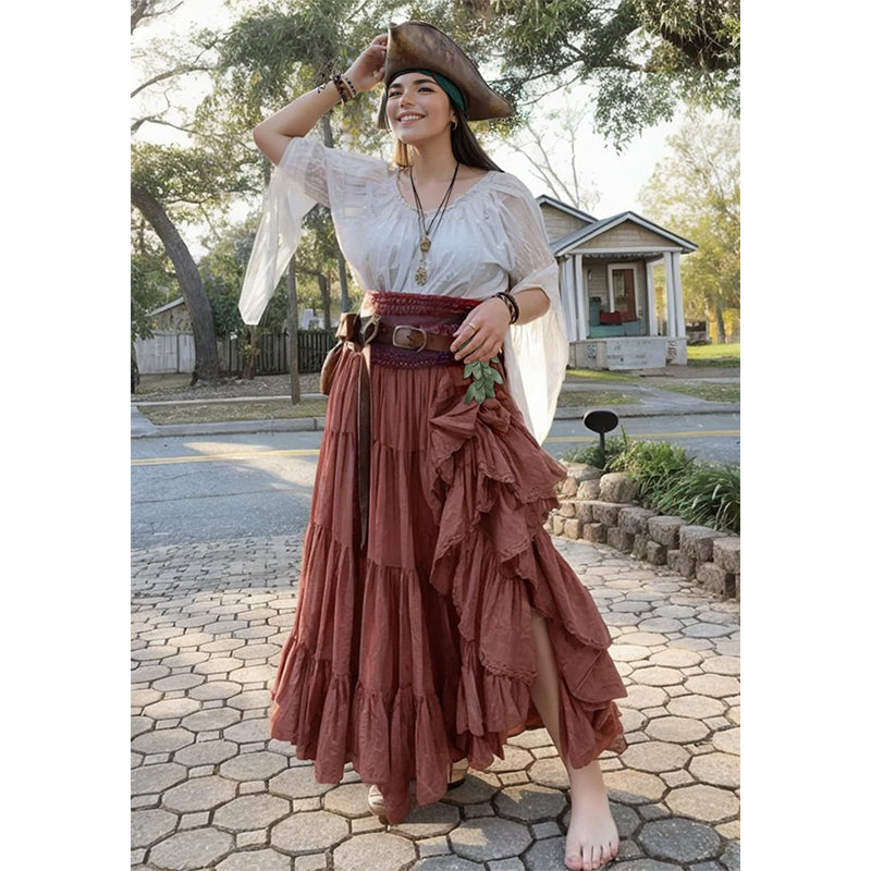 Medieval Ren Faire Cosplay Dress Leaf Waistband Renaissance Skirt Hikes Faux Leather Leaf Shape Cosplay Costume Accessories