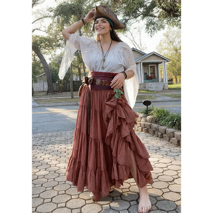 Medieval Ren Faire Cosplay Dress Leaf Waistband Renaissance Skirt Hikes Faux Leather Leaf Shape Cosplay Costume Accessories
