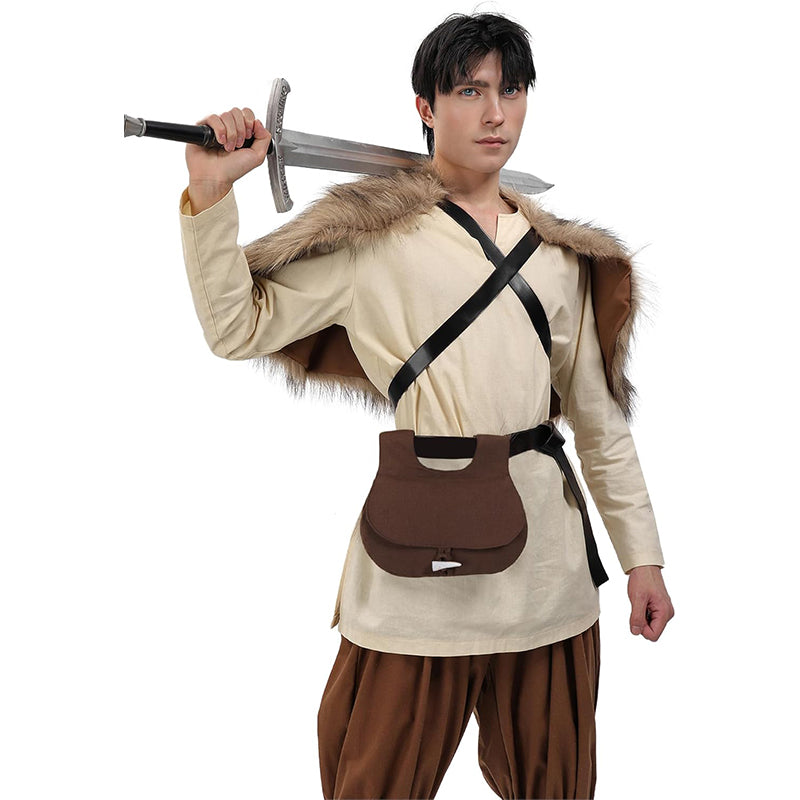 Medieval Renaissance Belt Pouch Waist Canvas Bag With Horn Buckle LARP Ren Fairy Costume Accessories