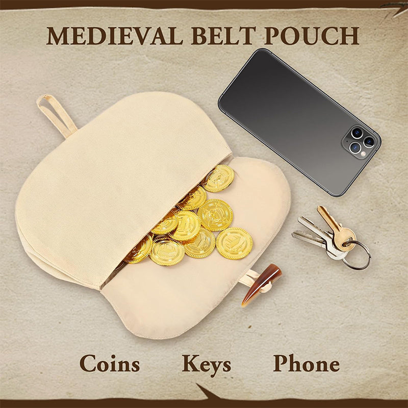 Medieval Renaissance Belt Pouch Waist Canvas Bag With Horn Buckle LARP Ren Fairy Costume Accessories