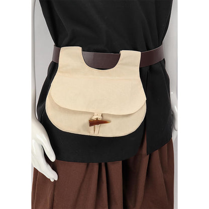Medieval Renaissance Belt Pouch Waist Canvas Bag With Horn Buckle LARP Ren Fairy Costume Accessories