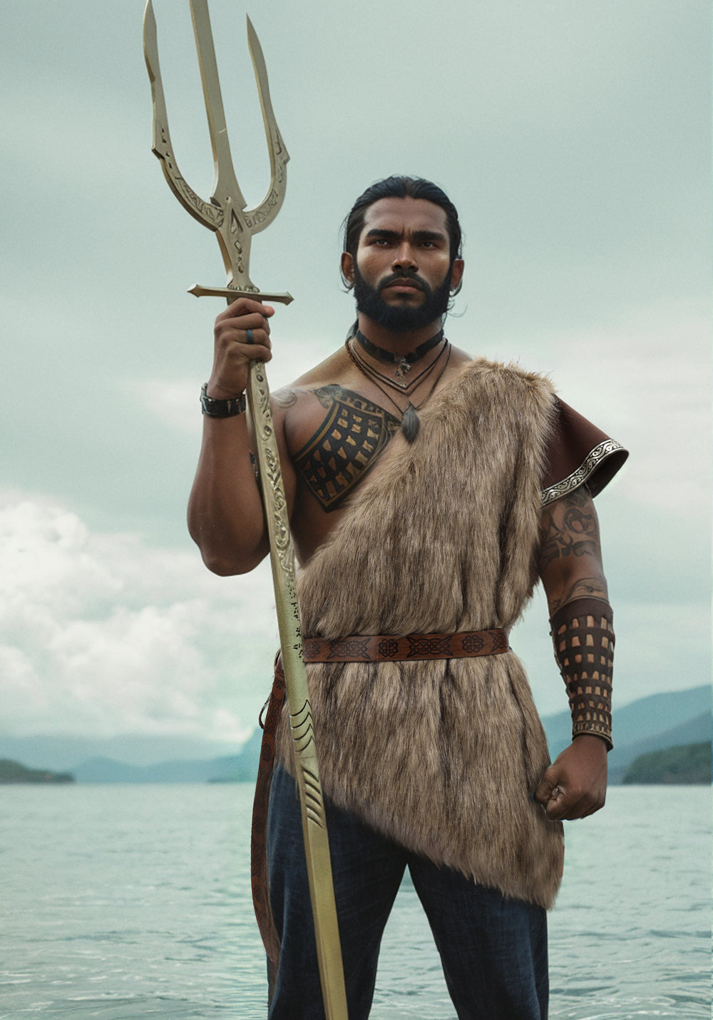 Medieval Faux Fur Vest Brown Fuzzy Waistcoat LARP Eskimo Costume with Belt Costume Accessories