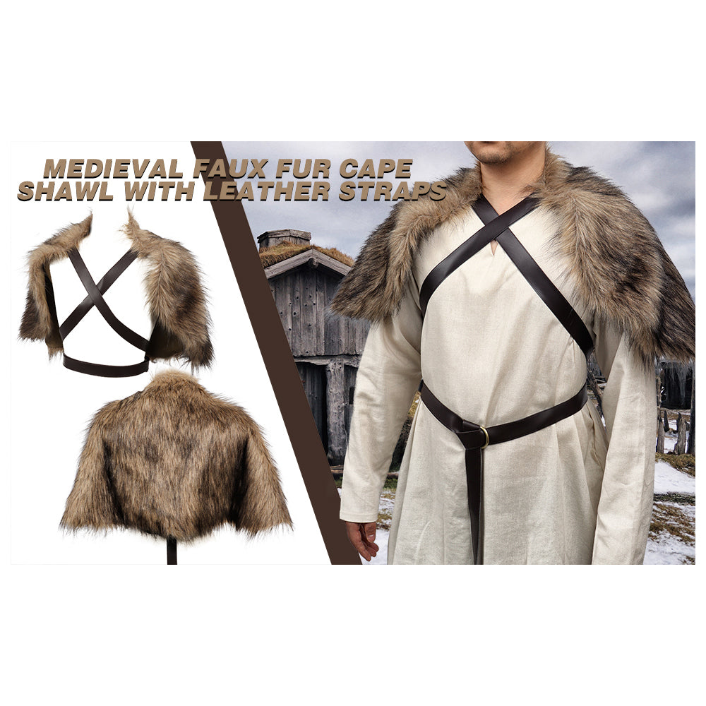 Medieval Faux Fur Wrap Collar Shawl Winter Shrug Cosplay Costume with Belt