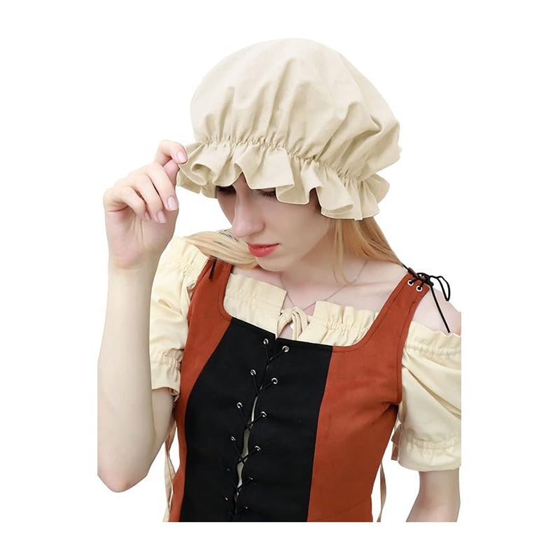 Medieval Renaissance Hat Women Victorian Bonnet for Colonial Pioneer Cosplay Ren Faire Accessories Headwear