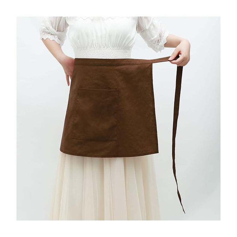 Medieval Renaissance Linen Apron With Pocket Vintage Half Waist Waiter Cosplay Aprons Costume Accessories