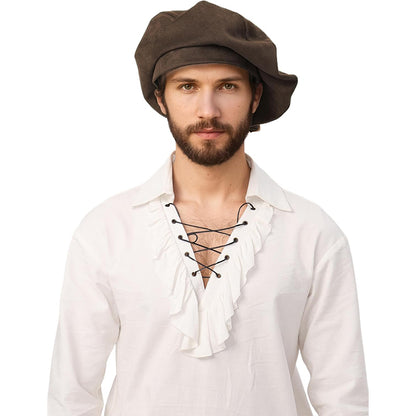 Medieval Renaissance Men Beret Tudor Hat Muffin Cap Minstrel Hat Ren Faire LARP Hat Costume Accessories
