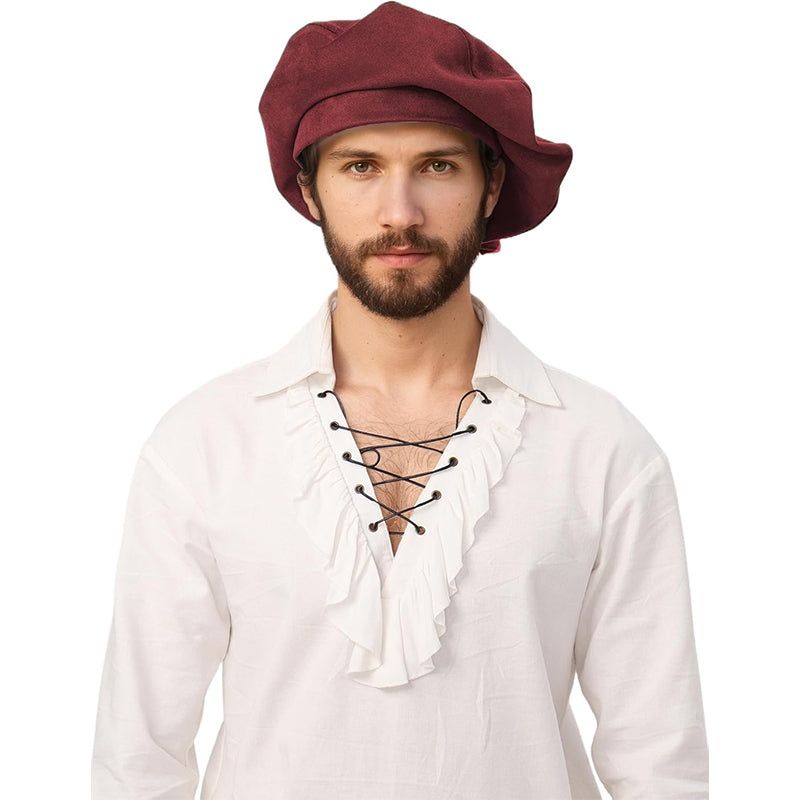 Medieval Renaissance Men Beret Tudor Hat Muffin Cap Minstrel Hat Ren Faire LARP Hat Costume Accessories