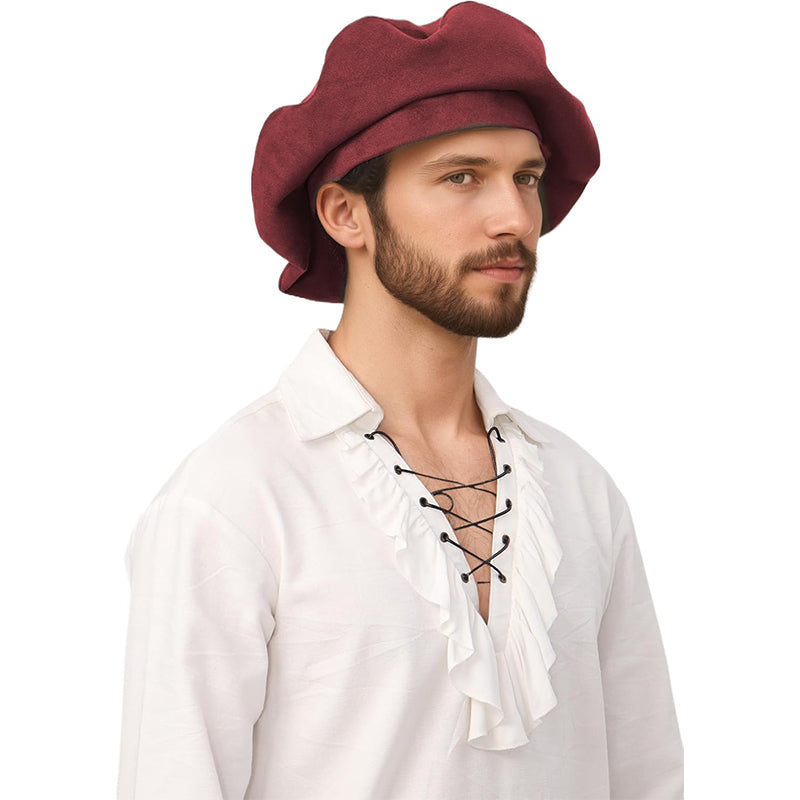Medieval Renaissance Men Beret Tudor Hat Muffin Cap Minstrel Hat Ren Faire LARP Hat Costume Accessories