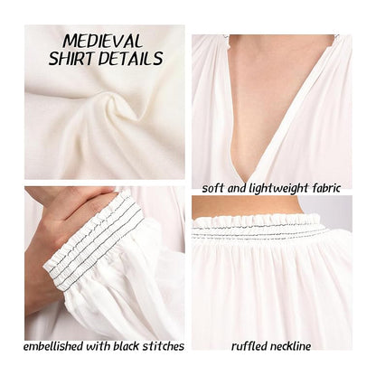 Medieval Shirt for Men, Ruffled Knight Pirate Tunic Shirt Victorian Blouse