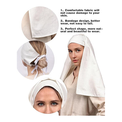 Medieval Women White Headscarf Renaissance Hat Scarf Cosplay Ren Faire Costume Accessories