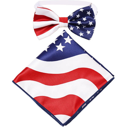 Men American Flag Square Necktie Bowtie Pokect Stars Stripes Patriotic Tie For USA Independence Day Costume Accessories