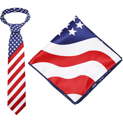 Men American Flag Square Necktie Bowtie Pokect Stars Stripes Patriotic Tie For USA Independence Day Costume Accessories