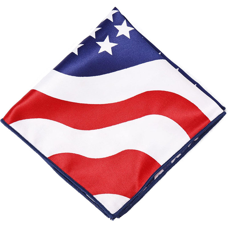 Men American Flag Square Necktie Bowtie Pokect Stars Stripes Patriotic Tie For USA Independence Day Costume Accessories
