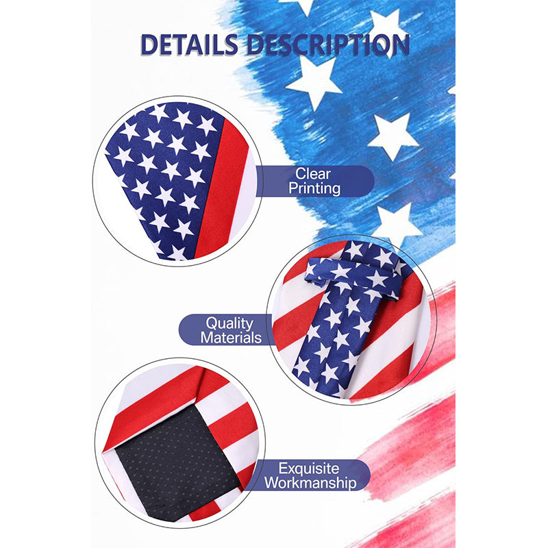 Men American Flag Square Necktie Bowtie Pokect Stars Stripes Patriotic Tie For USA Independence Day Costume Accessories