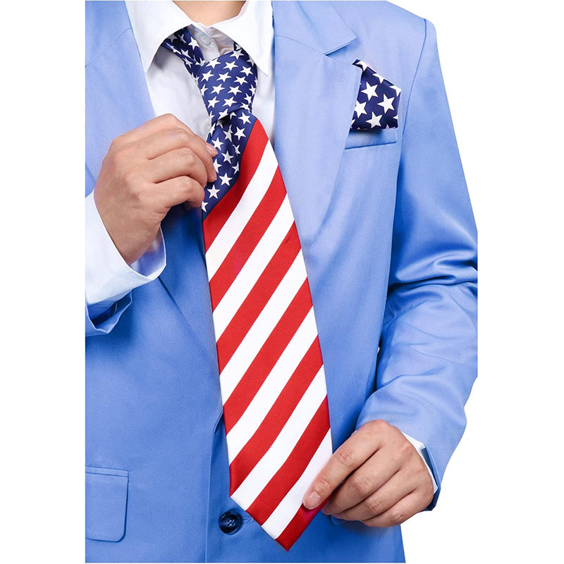 Men American Flag Square Necktie Bowtie Pokect Stars Stripes Patriotic Tie For USA Independence Day Costume Accessories