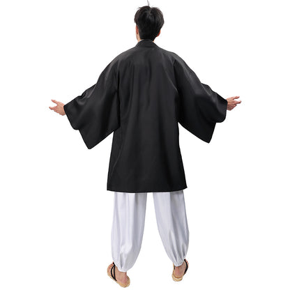 Men Anime Black Haori Kimono Kung Fu Robes Cosplay Costume Adult Cardigan Jacket Coat For Halloween