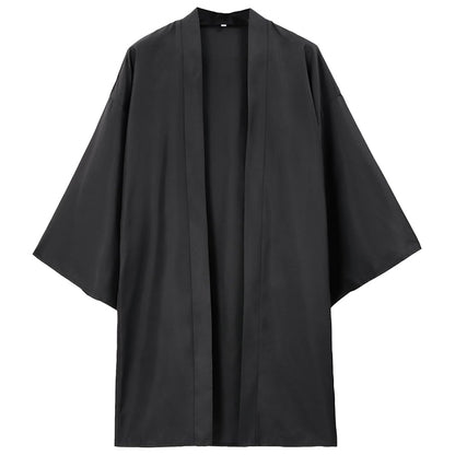 Men Anime Black Haori Kimono Kung Fu Robes Cosplay Costume Adult Cardigan Jacket Coat For Halloween