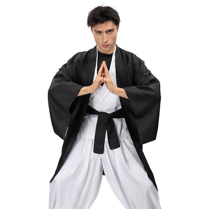 Men Anime Black Haori Kimono Kung Fu Robes Cosplay Costume Adult Cardigan Jacket Coat For Halloween