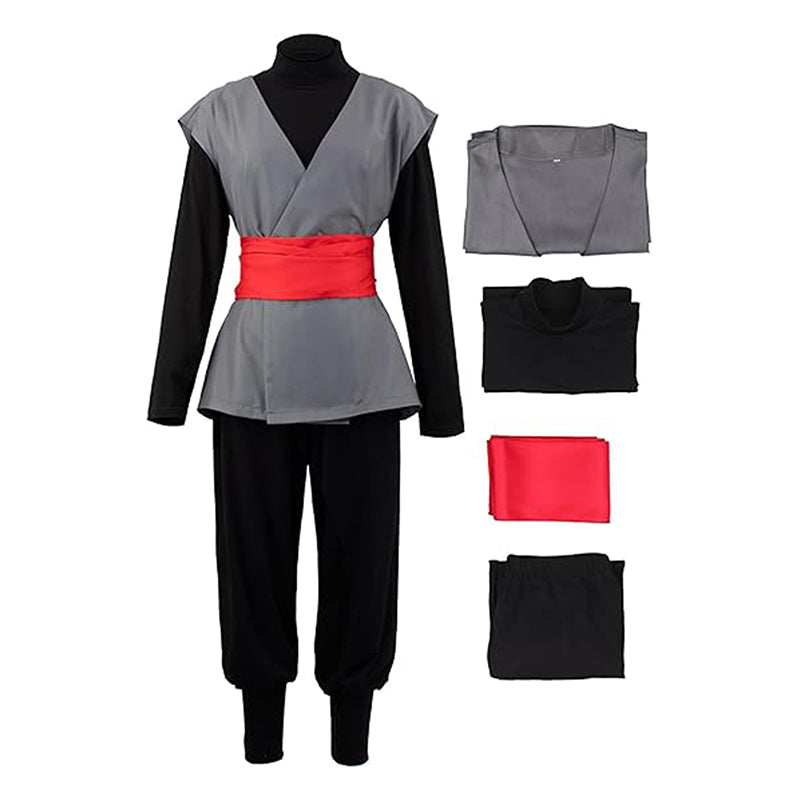Men Black Kung Fu Suit Anime Cosplay Costume with Red Belt For Halloween Party
