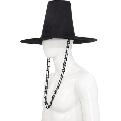 Men Cosplay Traditional Korean Hat Black Chains Cap With Wide Brim Cosplay Costume Accessories For Halloween Party