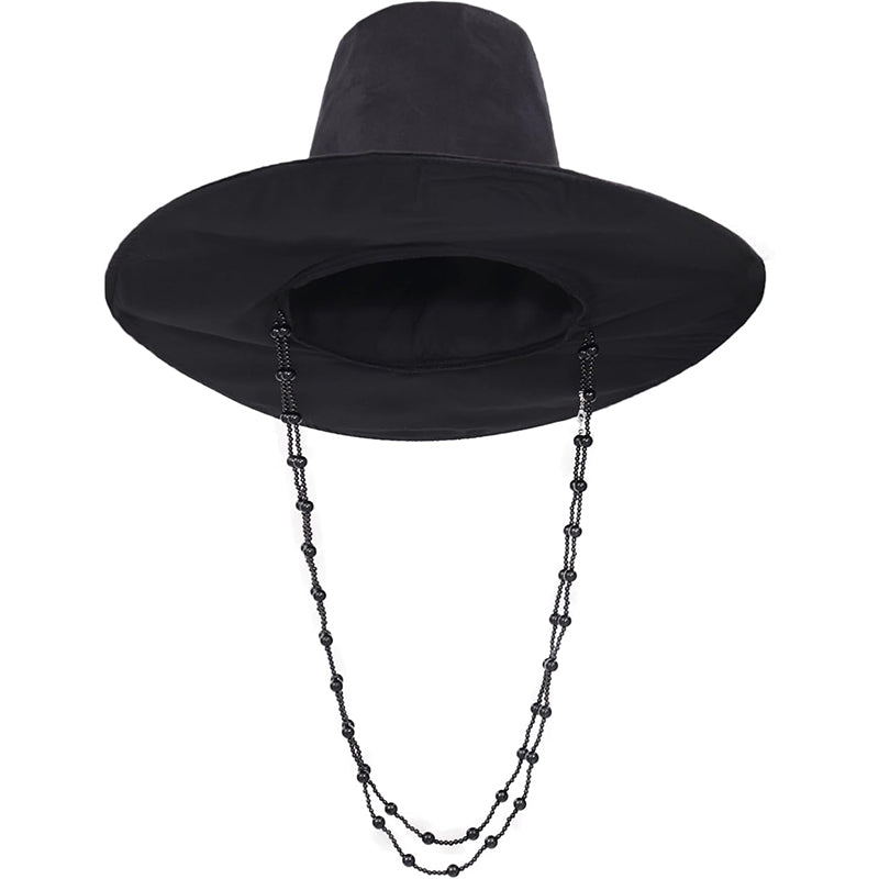 Men Cosplay Traditional Korean Hat Black Chains Cap With Wide Brim Cosplay Costume Accessories For Halloween Party
