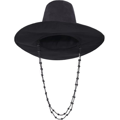 Men Cosplay Traditional Korean Hat Black Chains Cap With Wide Brim Cosplay Costume Accessories For Halloween Party