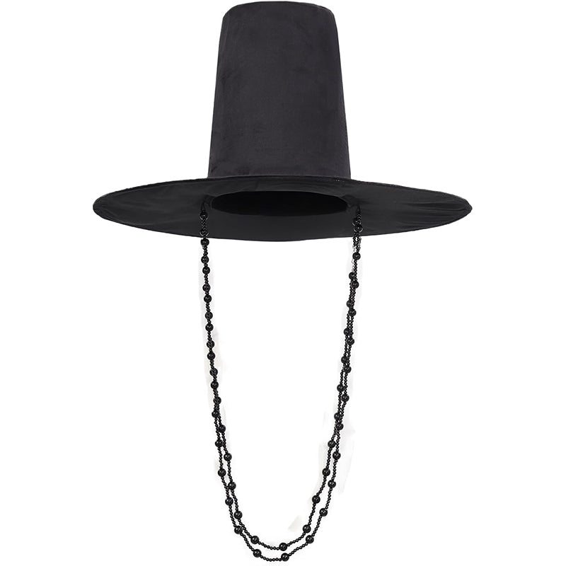 Men Cosplay Traditional Korean Hat Black Chains Cap With Wide Brim Cosplay Costume Accessories For Halloween Party