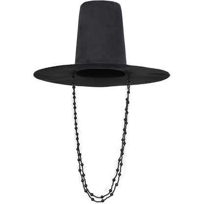 Men Cosplay Traditional Korean Hat Black Chains Cap With Wide Brim Cosplay Costume Accessories For Halloween Party
