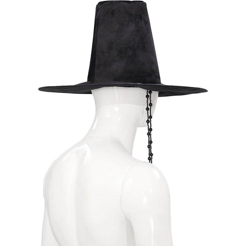 Men Cosplay Traditional Korean Hat Black Chains Cap With Wide Brim Cosplay Costume Accessories For Halloween Party