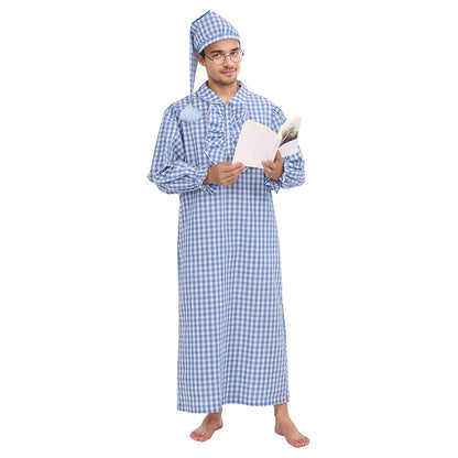 Men Funny Pajama Set Victorian Renaissance Nightgown With Night Cap Glasses Cosplay Costumes For Halloween Party Christmas