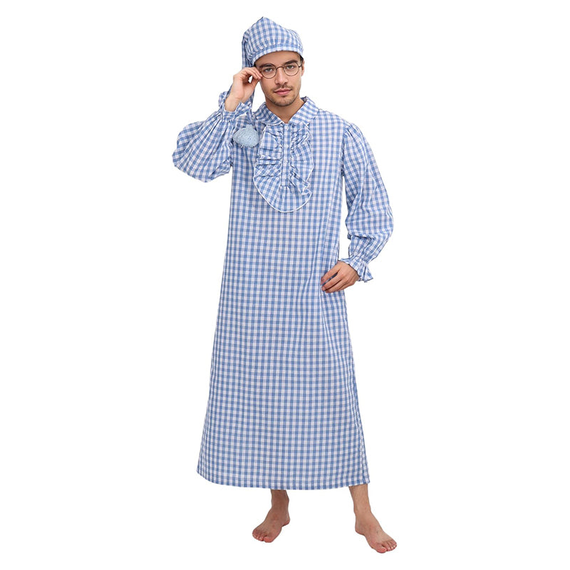 Men Funny Pajama Set Victorian Renaissance Nightgown With Night Cap Glasses Cosplay Costumes For Halloween Party Christmas
