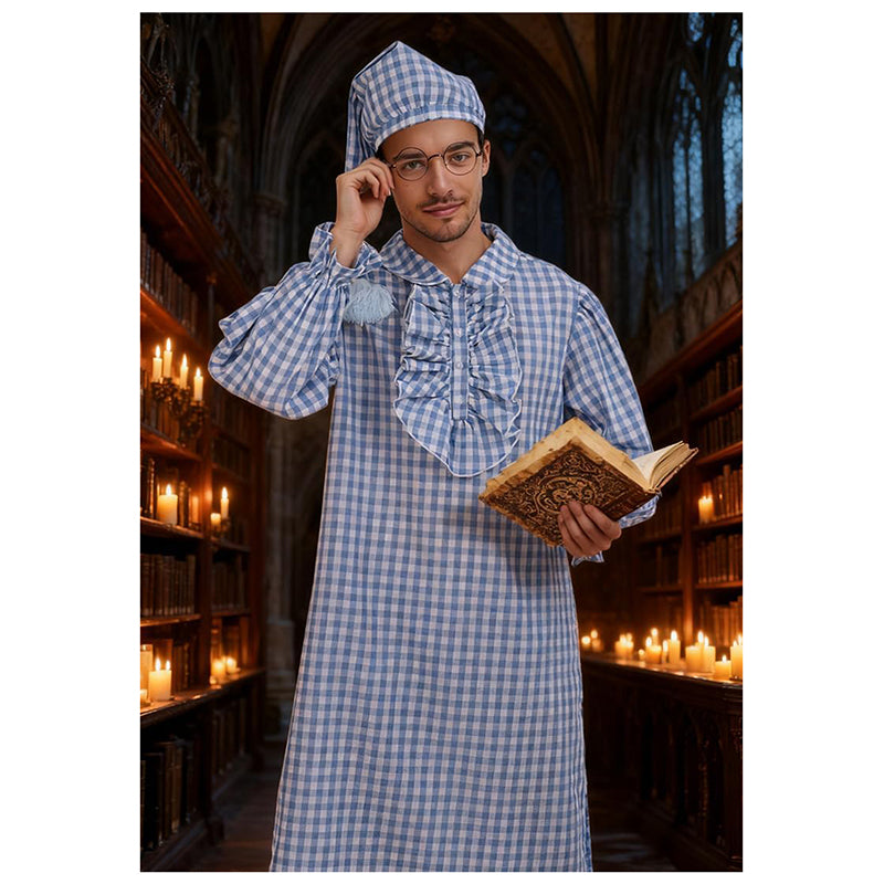 Men Funny Pajama Set Victorian Renaissance Nightgown With Night Cap Glasses Cosplay Costumes For Halloween Party Christmas