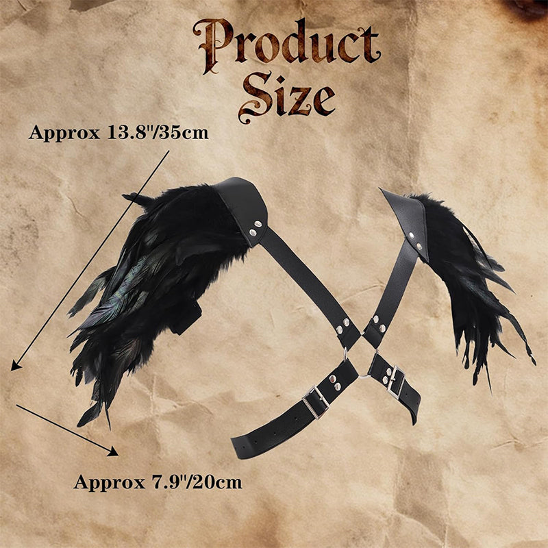 Men Gothic Shoulder Armor Harness With Double Feather Pauldron Poncho LARP Ren Faire Medieval Harness Guard Costume Accessories For Party Festival