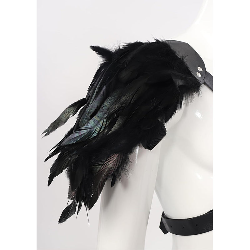 Men Gothic Shoulder Armor Harness With Double Feather Pauldron Poncho LARP Ren Faire Medieval Harness Guard Costume Accessories For Party Festival